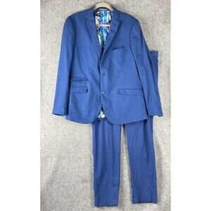 Paisley & Gray Linen Blend 2 Piece Suit Blue Blazer 42R Pant 36x30 Stretch Slim